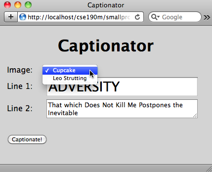 screenshot of caption.html filled out