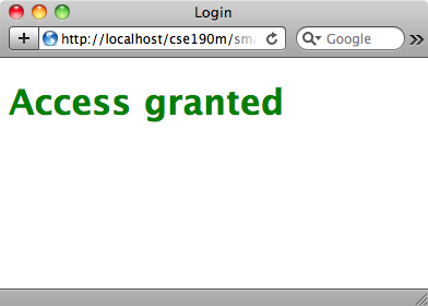 screenshot of login.php with access granted